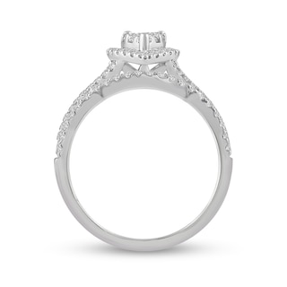 0.72 CT. T.W. Composite Pear-Shaped Diamond Frame Twist Shank Bridal Set in 14K White Gold