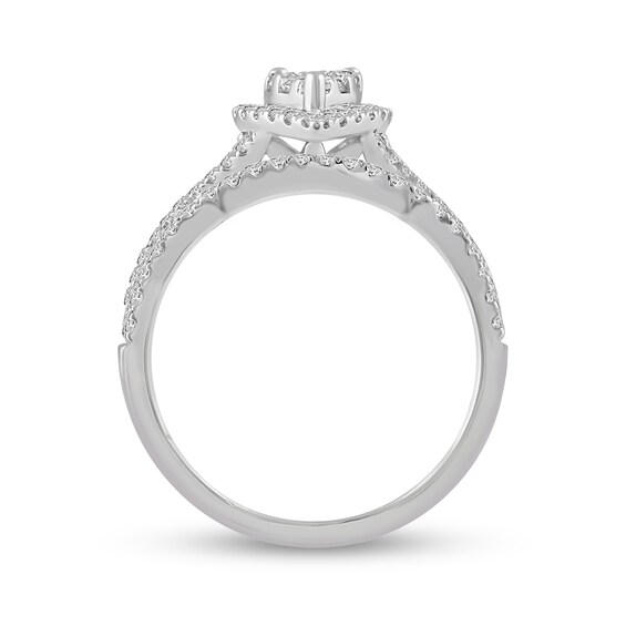 0.72 CT. T.W. Composite Pear-Shaped Diamond Frame Twist Shank Bridal Set in 14K White Gold