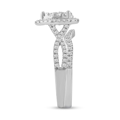 0.72 CT. T.W. Composite Pear-Shaped Diamond Frame Twist Shank Bridal Set in 14K White Gold