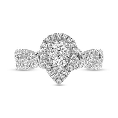 0.72 CT. T.W. Composite Pear-Shaped Diamond Frame Twist Shank Bridal Set in 14K White Gold