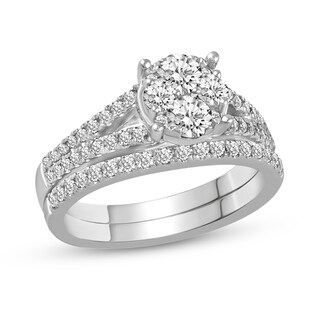 0.95 CT. T.W. Composite Diamond Split Shank Bridal Set in 14K White Gold