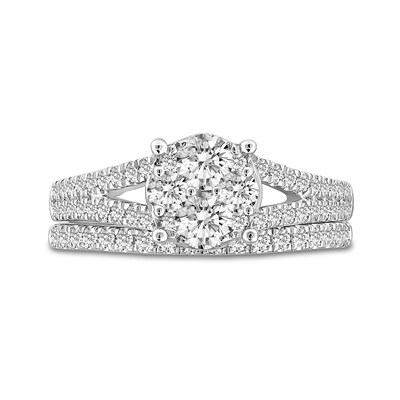 0.95 CT. T.W. Composite Diamond Split Shank Bridal Set in 14K White Gold