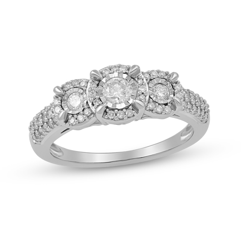 0.50 CT. T.W. Diamond Frame Three Stone Ring in Sterling Silver|Peoples Jewellers