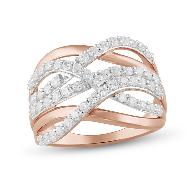 1.00 CT. T.W. Diamond Multi-Row Crossover Ring in 10K Rose Gold|Peoples Jewellers