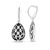 Pear-Shaped Black Onyx Bead Frame with Diamond-Cut Floral Lattice Overlay Vintage-Style Drop Earrings in Sterling Silver