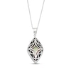 Black Mother-of-Pearl Bead Frame with Diamond-Cut Art Deco Overlay Kite-Shaped Drop Pendant in Sterling Silver