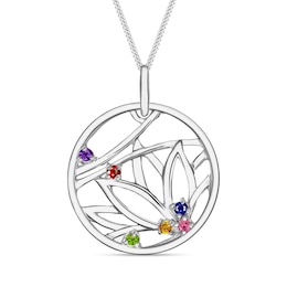 Mother's Gemstone Floral Outline Pendant (3-8 Stones)