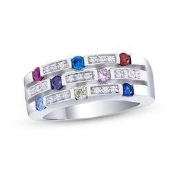 Gemstone and Diamond Accent Stackable Ring (1-8 Stones)