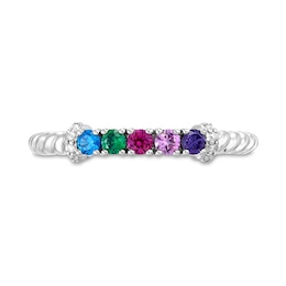 Mother's Gemstone and 0.05 CT. T.W. Diamond Collar Rope Ring (3-5 Stones)