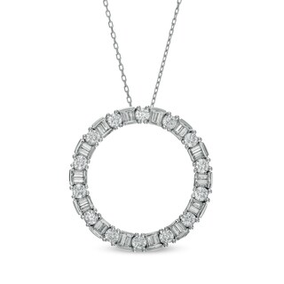 Marilyn Monroe™ Collection 0.95 CT. T.W. Baguette and Round Diamond Circle Pendant in 10K White Gold