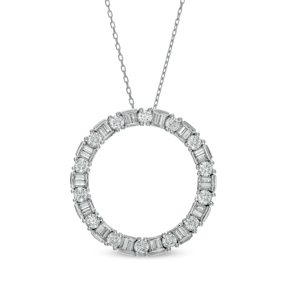 Marilyn Monroe™ Collection 0.95 CT. T.W. Baguette and Round Diamond Circle Pendant in 10K White Gold