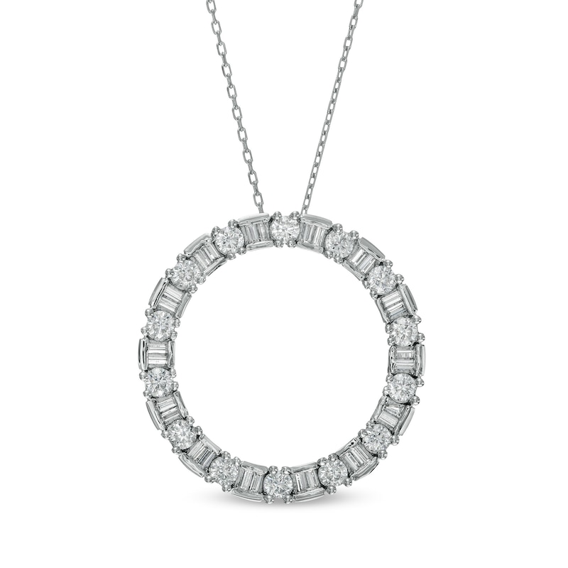 Marilyn Monroe™ Collection 0.95 CT. T.W. Baguette and Round Diamond Circle Pendant in 10K White Gold|Peoples Jewellers