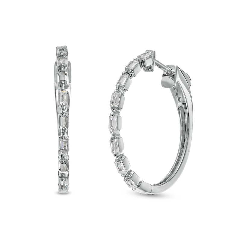 Marilyn Monroe™ Collection 0.50 CT. T.W. Baguette Diamond Hoop Earrings in 10K White Gold|Peoples Jewellers