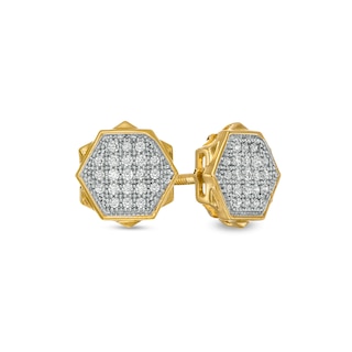 Men's 0.12 CT. T.W. Composite Diamond Double Hexagon Stud Earrings in 10K Gold