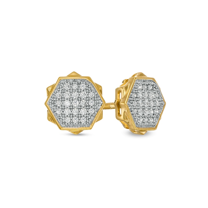 Men's 0.12 CT. T.W. Composite Diamond Double Hexagon Stud Earrings in 10K Gold
