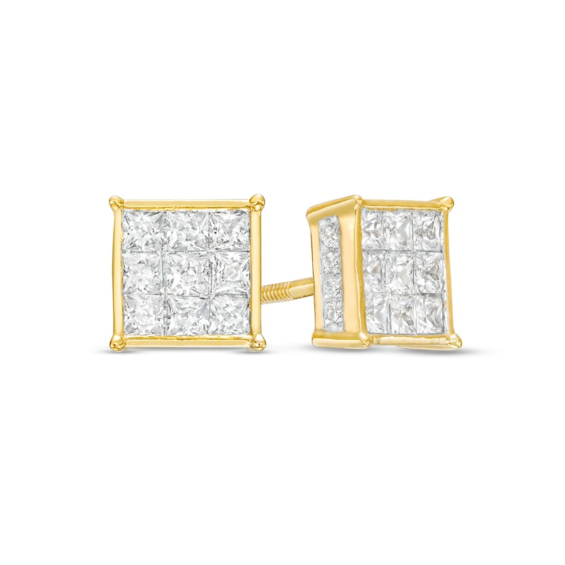 Men's 1.00 CT. T.W. Composite Square Diamond Stud Earrings in 10K Gold