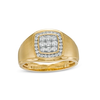 Men's 0.50 CT. T.W. Composite Cushion Diamond Satin-Finish Ring in 10K Gold