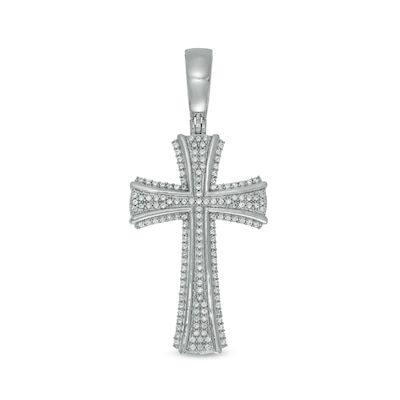 Men's 0.50 CT. T.W. Diamond Edge Cross Necklace Charm in 10K White Gold