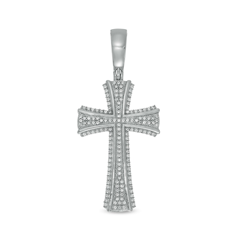 Men's 0.50 CT. T.W. Diamond Edge Cross Necklace Charm in 10K White Gold|Peoples Jewellers