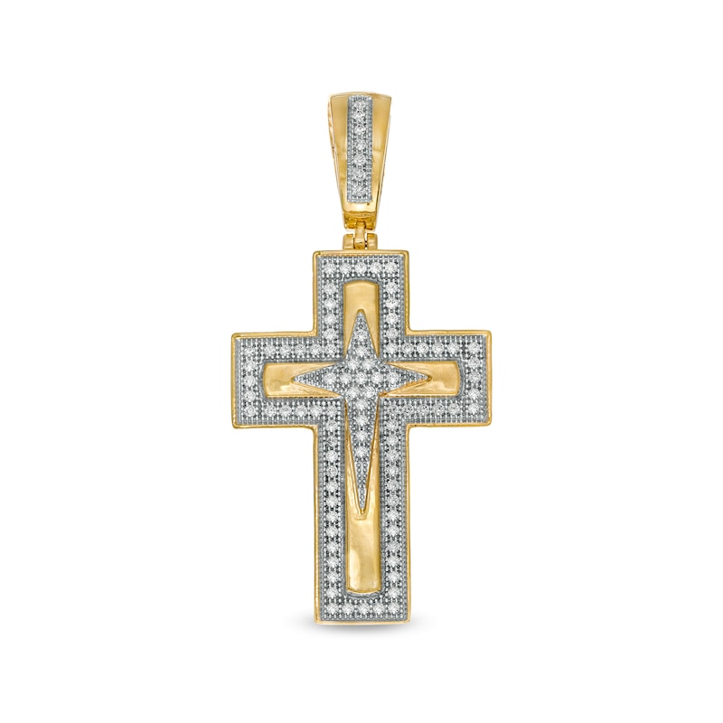 Men's 0.25 CT. T.W. Diamond Stacked Multi-Style Cross Necklace Charm in 10K Gold