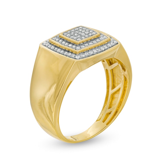 Men's 0.33 CT. T.W. Composite Cushion Diamond Stacked Double Frame Ring in 10K Gold