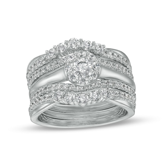 1.33 CT. T.W. Diamond Frame Five Piece Contour Bridal Set in 10K White Gold (I/I2)