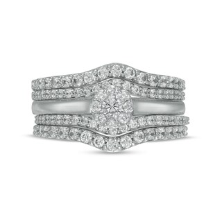 1.00 CT. T.W. Diamond Frame Five Piece Contour Bridal Set in 10K White Gold (I/I2)