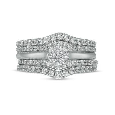 1.00 CT. T.W. Diamond Frame Five Piece Contour Bridal Set in 10K White Gold (I/I2)