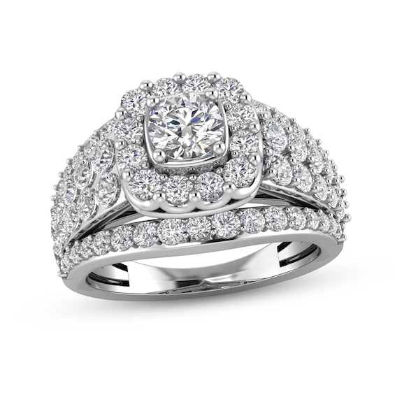 CT. T.W. Diamond Cushion-Shaped Frame Multi-Row Engagement Ring in 14K White Gold