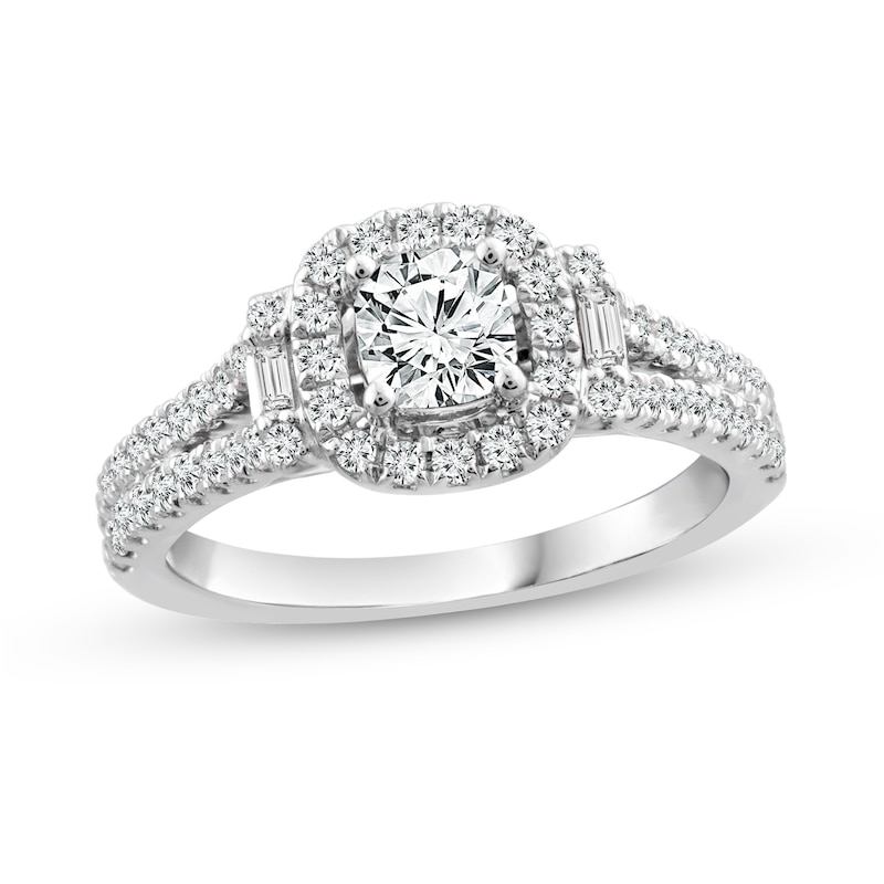 1.00 CT. T.W. Diamond Cushion-Shaped Frame Split Shank Engagement Ring in 14K White Gold|Peoples Jewellers