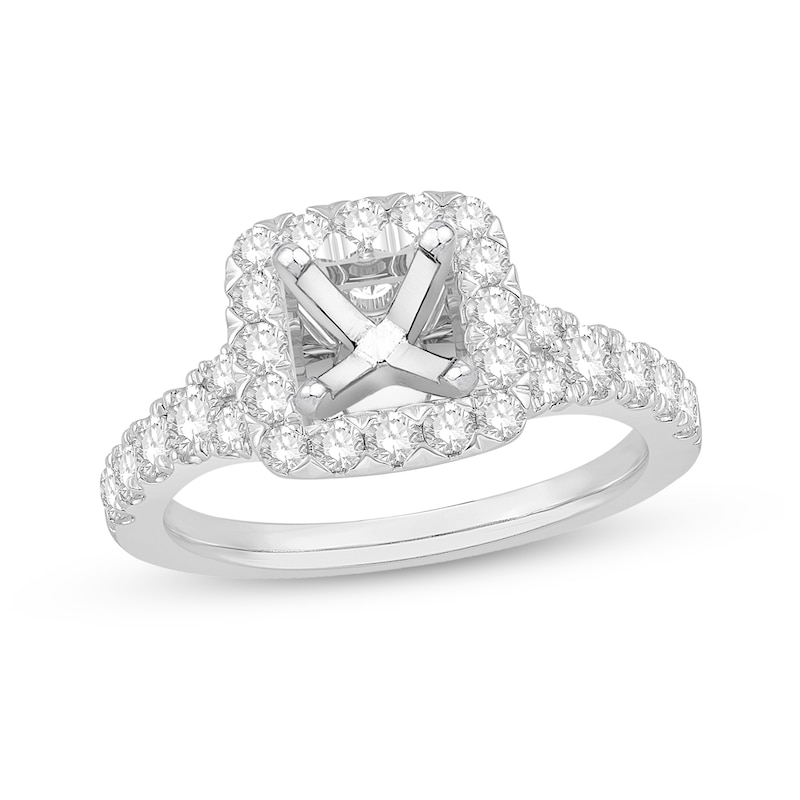 0.82 CT. T.W. Diamond Cushion-Shaped Frame Tri-Sides Semi-Mount in 14K White Gold|Peoples Jewellers