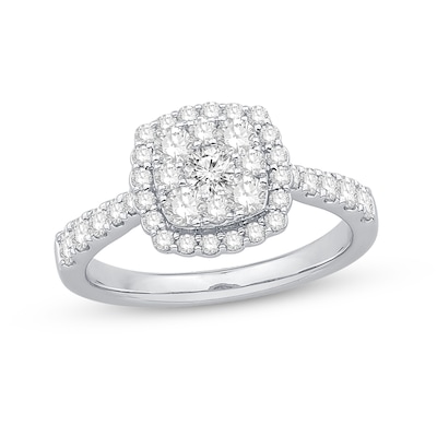 0.95 CT. T.W. Composite Cushion-Shaped Diamond Frame Engagement Ring in 14K White Gold