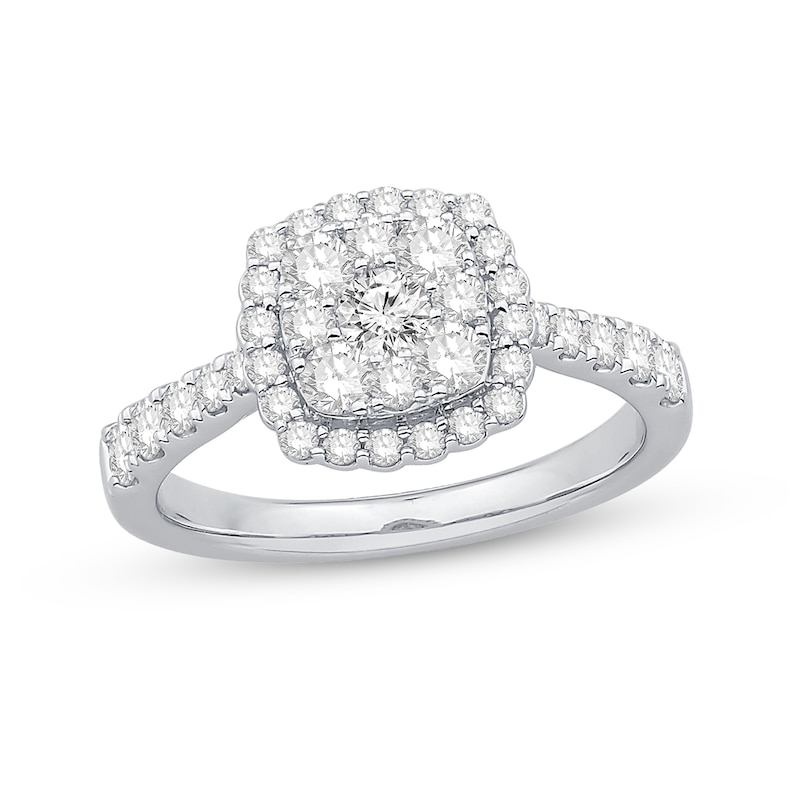 0.95 CT. T.W. Composite Cushion-Shaped Diamond Frame Engagement Ring in 14K White Gold|Peoples Jewellers