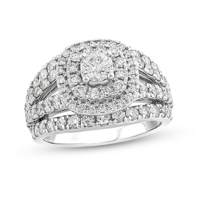 2.00 CT. T.W. Diamond Double Cushion-Shaped Frame Split Shank Engagement Ring in 14K White Gold