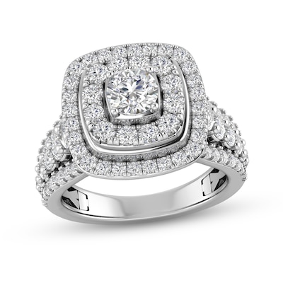 2.00 CT. T.W. Diamond Double Cushion-Shaped Frame Triple Row Engagement Ring in 14K White Gold