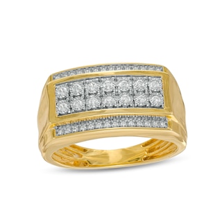 Men's 0.23 CT. T.W. Diamond Multi-Row Rectangle-Top Ring in 10K Gold