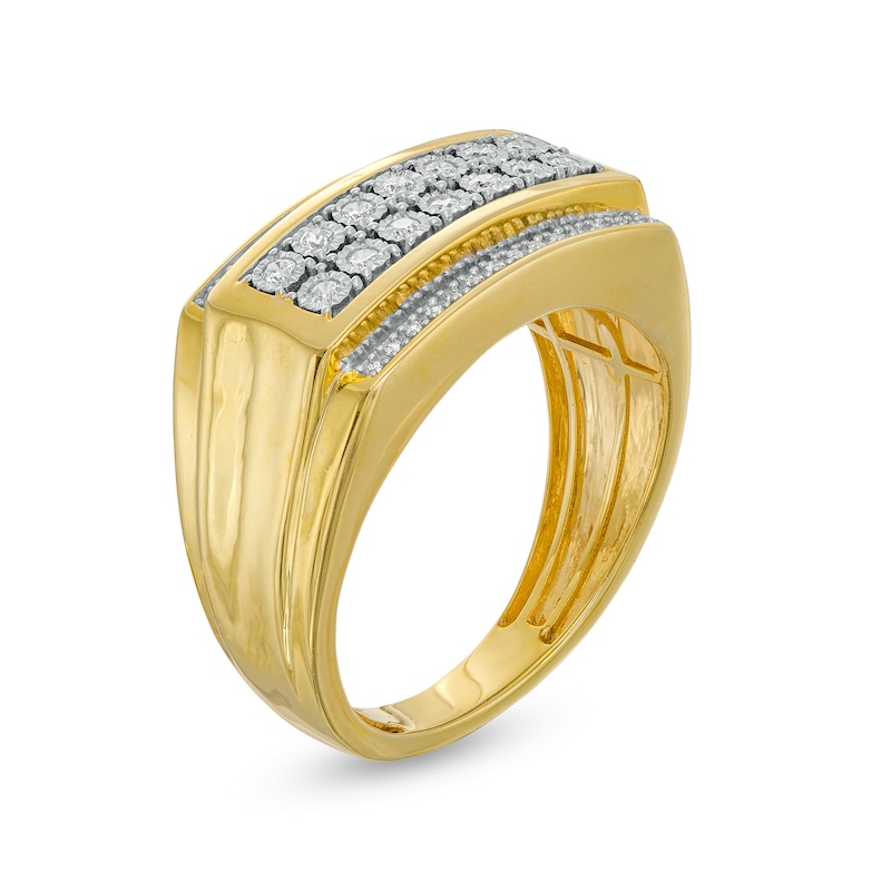 Men's 0.23 CT. T.W. Diamond Multi-Row Rectangle-Top Ring in 10K Gold