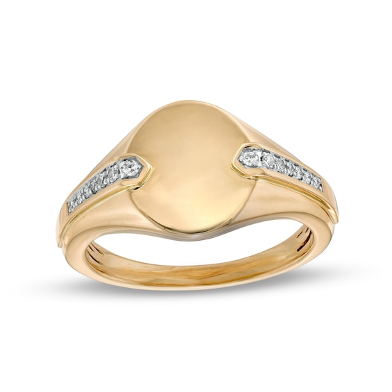 Men's 0.085 CT. T.W. Diamond Oval Signet Ring in 10K Gold