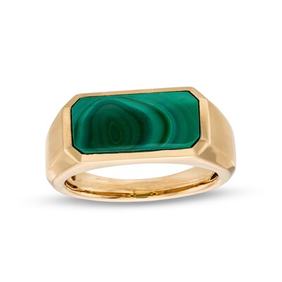 Men's Sideways Rectangle Malachite Ring in 10K Gold - Size 10