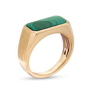 Men's Sideways Rectangle Malachite Ring in 10K Gold - Size 10