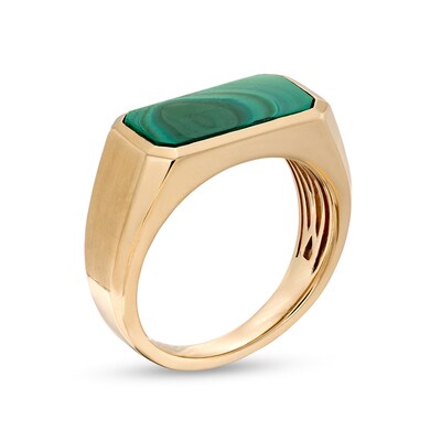 Men's Sideways Rectangle Malachite Ring in 10K Gold - Size 10