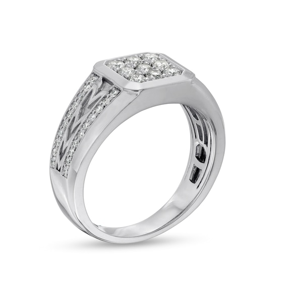 Men's 0.72 CT. T.W. Composite Cushion Diamond Woodland-Style Ring in 10K White Gold