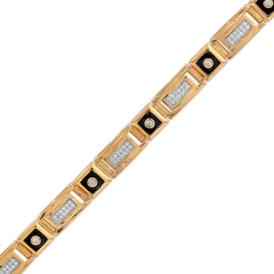 Men's 0.50 CT. T.W. Diamond Black Ceramic Link Bracelet in 10K Gold - 8.5"