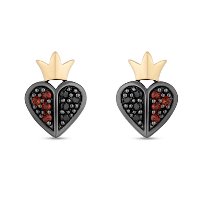 Disney Treasures Alice in Wonderland Garnet and 0.085 CT. T.W. Diamond Stud Earrings in Sterling Silver and 10K Gold