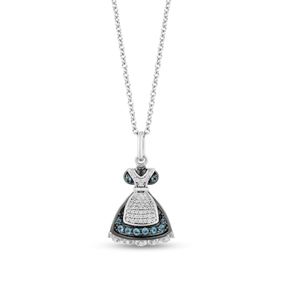 Disney Treasures Alice in Wonderland London Blue Topaz and 0.085 CT. T.W. Diamond Dress Pendant in Sterling Silver