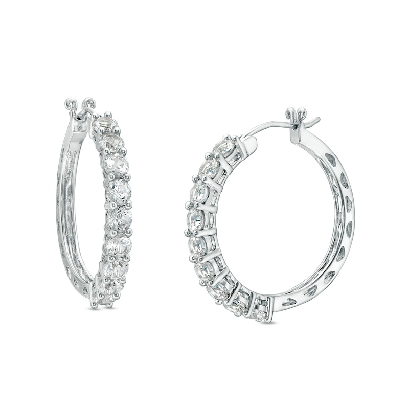 White Lab-Created Sapphire Hoop Earrings in Sterling Silver|Peoples Jewellers