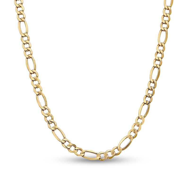 7.3mm Figaro Chain Necklace in Hollow 14K Gold - 26"