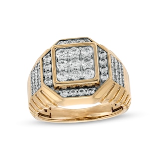 Men's 1.45 CT. T.W. Composite Cushion Diamond Ribbed Shank Ring in 10K Gold