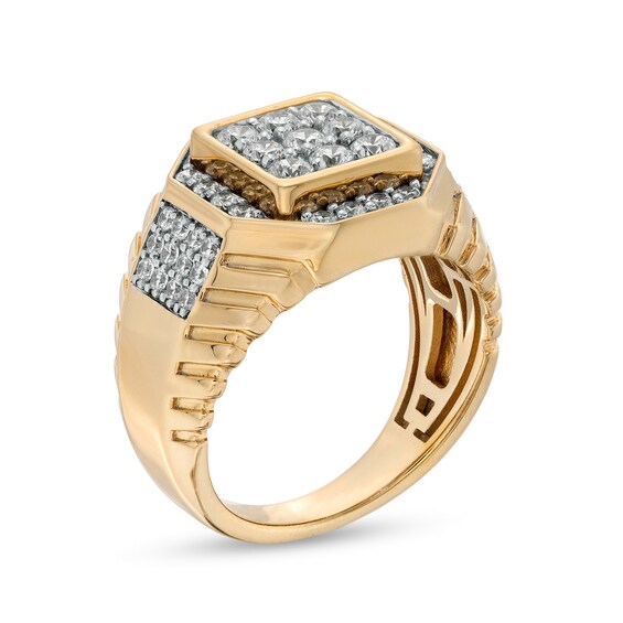 Men's 1.45 CT. T.W. Composite Cushion Diamond Ribbed Shank Ring in 10K Gold