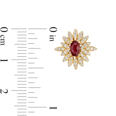 Oval Ruby and 0.33 CT. T.W. Diamond Floral Stud Earrings in 14K Gold